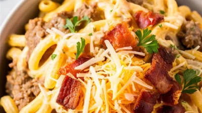 Loaded Bacon Cheeseburger Alfredo Pasta Recipe – Creamy, Cheesy Comfort Food