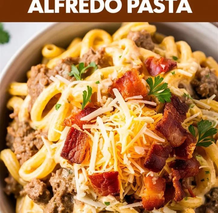 Loaded Bacon Cheeseburger Alfredo Pasta Recipe – Creamy, Cheesy Comfort Food