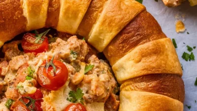 Rotel Chicken Sausage & Cream Cheese Crescent Bake
